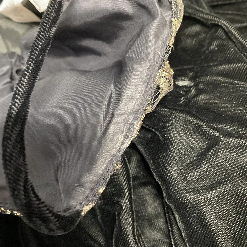 VTG New Leaf Black Gold Spaghetti Strap Velvet Back Zip Bodycon Dress Womens 5/6 - Picture 12 of 14